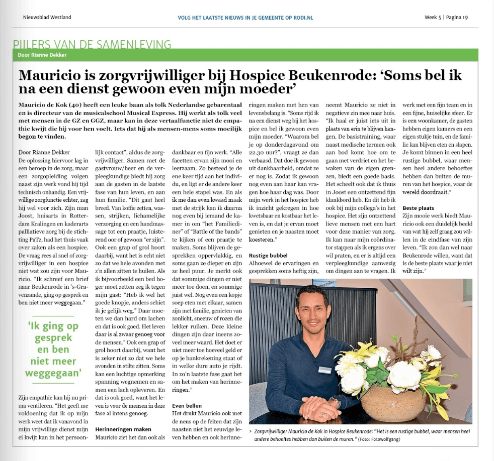 Beukenrode interview vrijiwlliger Nieuwsblad Westland 28 1 26